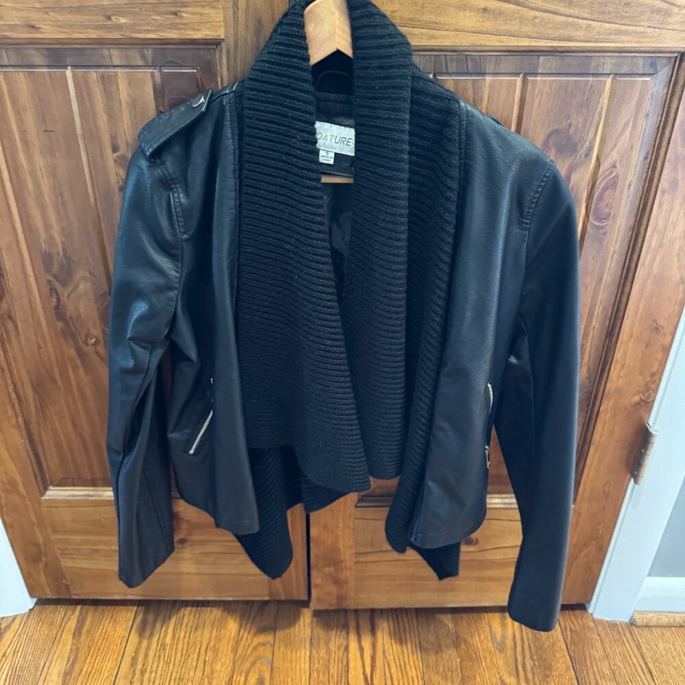 Faux leather jacket with shawl collar, size Small